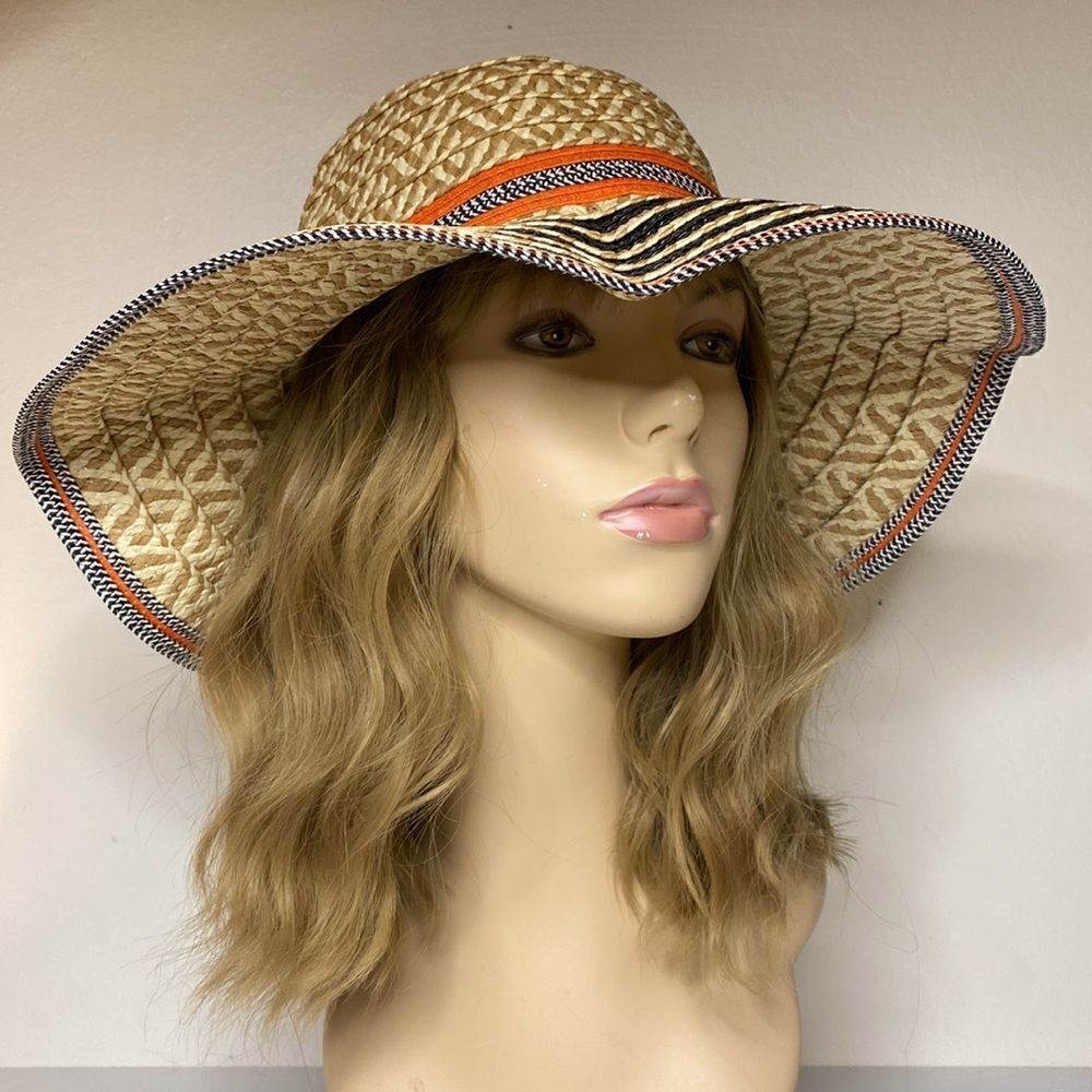Striped Aztec Tribal Boho Straw Hat - Picture 2 of 7